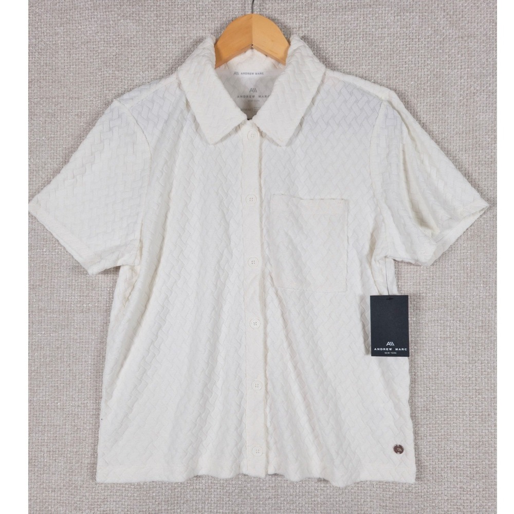 Andrew Marc Women's Short Sleeve Collared Textured French Terry Size‎ M - Picture 2 of 11